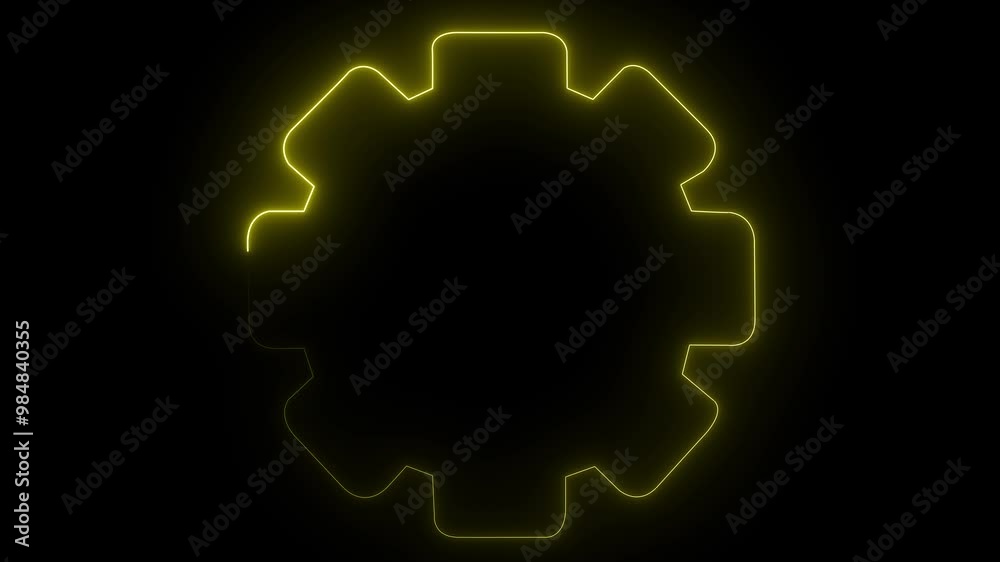 Settings icon animation by yellow color neon on black background. Settings icon animation by yellow color neon on black background.
