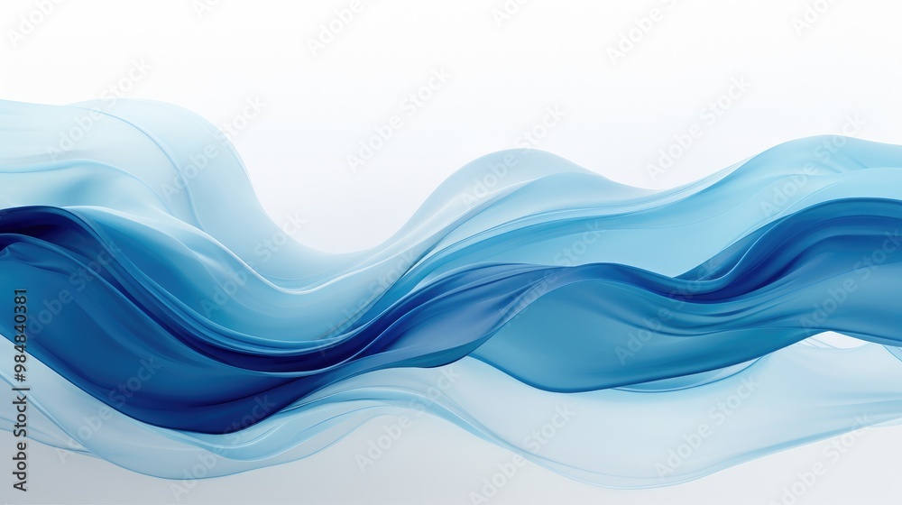 Fototapeta premium Abstract blue wave flowing on white background.