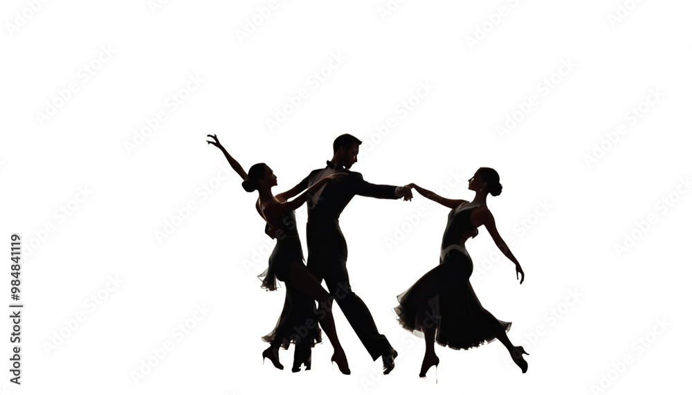couple dancers woman man silhouette ballroom tangoing dancer dancing couple salsa full-length backlit ballroom isolated latino man people rumba sensuality shadow silhouette 2 white background woman