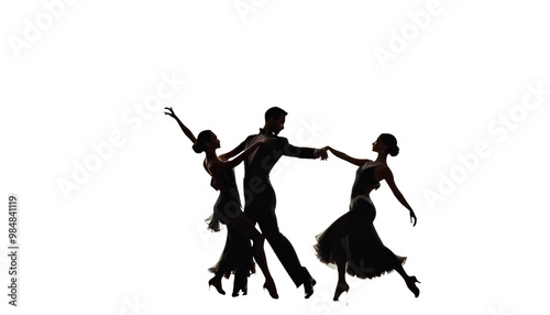 Obraz na płótnie couple dancers woman man silhouette ballroom tangoing dancer dancing couple salsa full-length backlit ballroom isolated latino man people rumba sensuality shadow silhouette 2 white background woman w salonie
