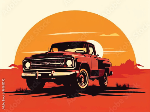 Vintage pickup truck. vintage classic pickup truck illustration. Vintage truck. Delivery Truck. 
