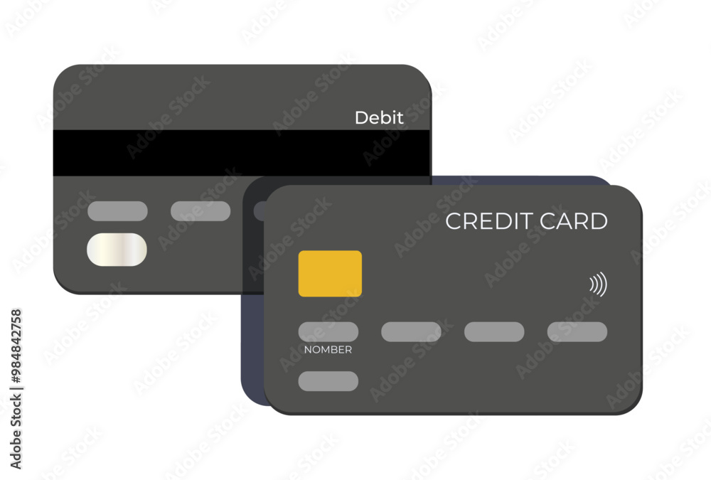 Black color credit card design. Debit card. Card vector illustration