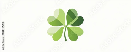 Minimalist illustration featuring a green four-leaf clover symbol of luck and nature on a pale background