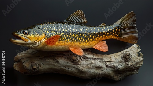 Brook Trout on Driftwood: A Close-Up of Nature's Beauty