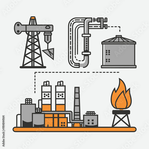 illustrations vector icon for oil and gas industry refinery process and building 
