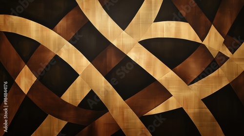 Wallpaper Mural A gold and black abstract painting with a lot of lines. The lines are curved and wavy Torontodigital.ca