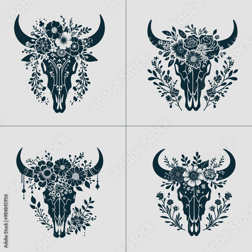 Cow Skull With Flower Svg, Cow Skull Svg, Cow Skull Flower Svg, Cow Skoll Floral Svg, Cow Skull Svg Files, Cow Svg, Boho Svg photo