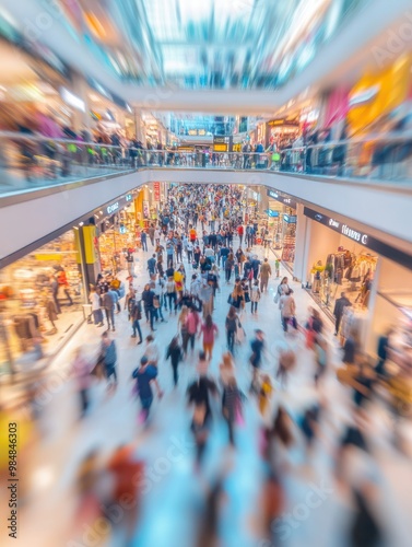 Wallpaper Mural Abstract blurred photo of many people shopping inside department store or modern shopping mall. Urban lifestyle and black friday shopping concept Torontodigital.ca