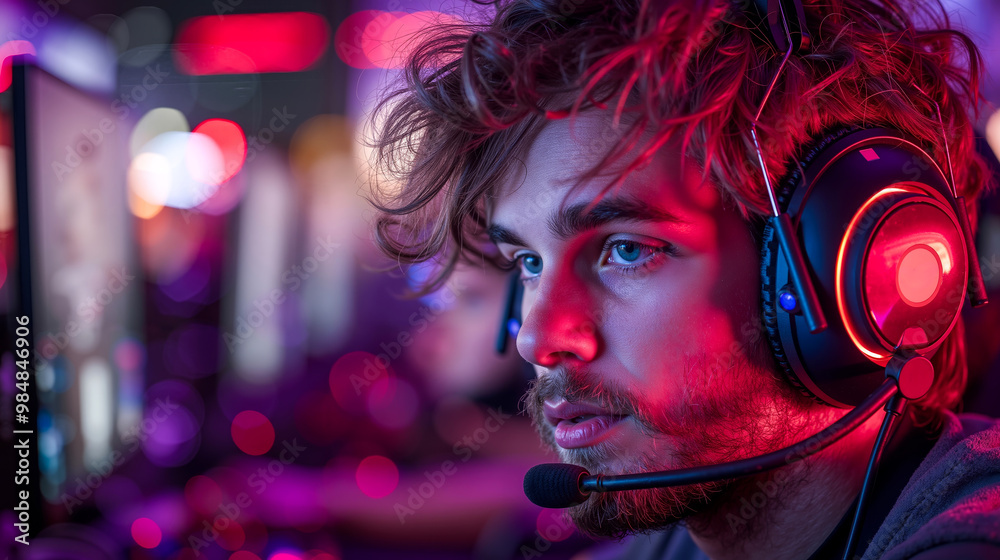A man wearing a headset in front of a computer A man wearing a headset in front of a computer