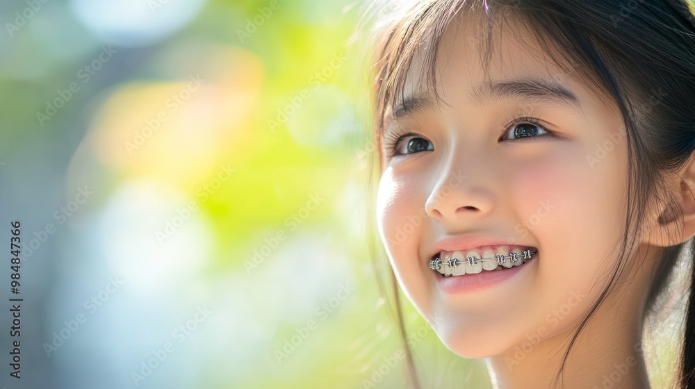 Smiling with Braces. Portrait of a Young Asian Girl in Orthodontic Treatment Smiling with Braces. Portrait of a Young Asian Girl in Orthodontic Treatment