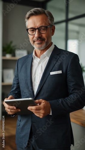 Middle-Aged Businessman Using Tablet in Office