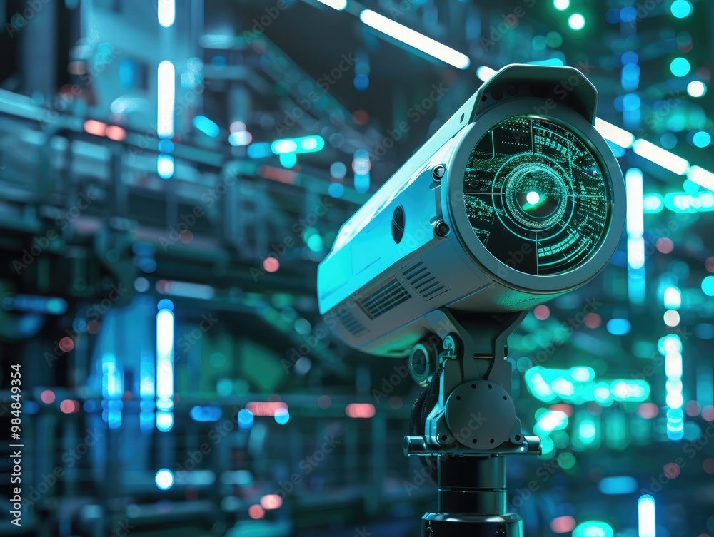 Advanced Surveillance Technology Concept with High-Definition CCTV Camera in a Futuristic Interface Environment Advanced Surveillance Technology Concept with High-Definition CCTV Camera in a Futuristic Interface Environment