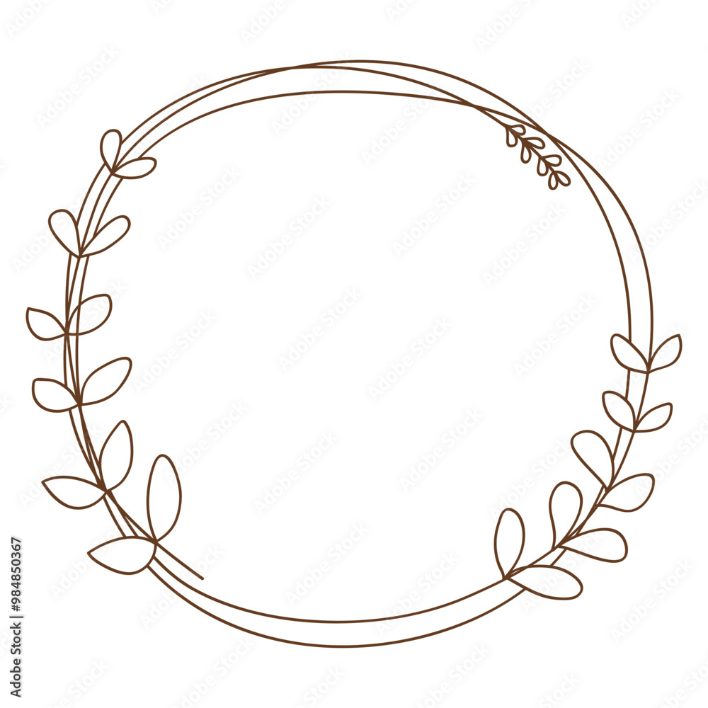 Hand drawn line art brown circle autumn leaves frame .Vector illustration Hand drawn line art brown circle autumn leaves frame .Vector illustration