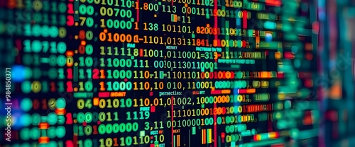 artificial intelligence with a transparent screen displaying abstract binary code.