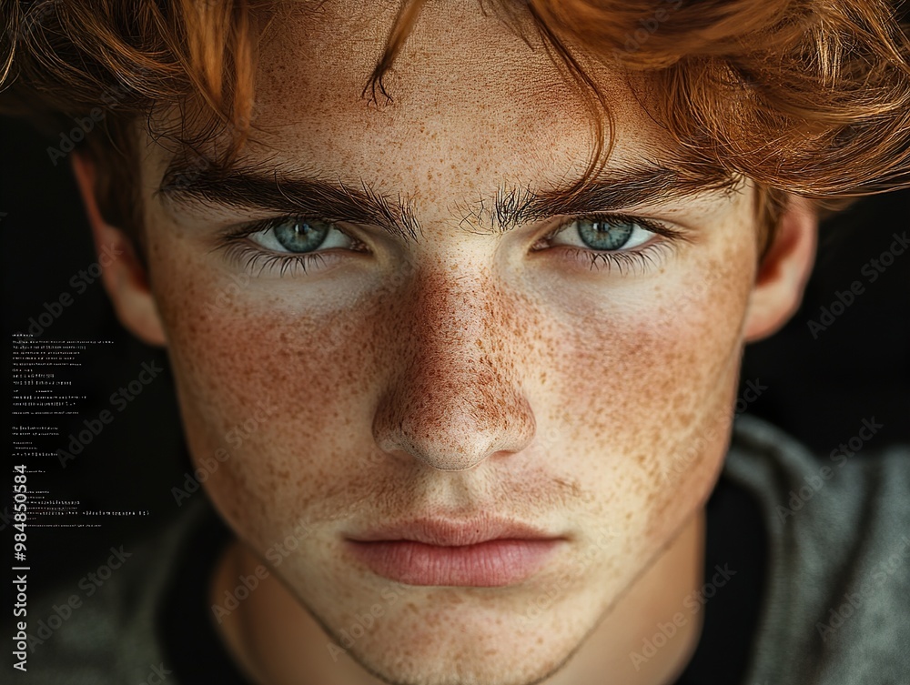 Close Up Portrait of a Young Man with Red Hair and Freckles