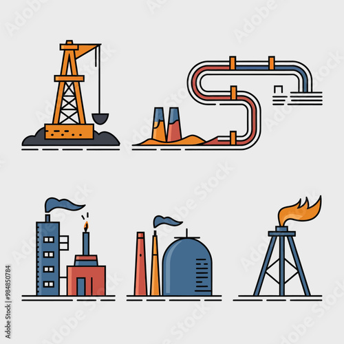 illustrations vector icon for oil and gas industry refinery process and building 
