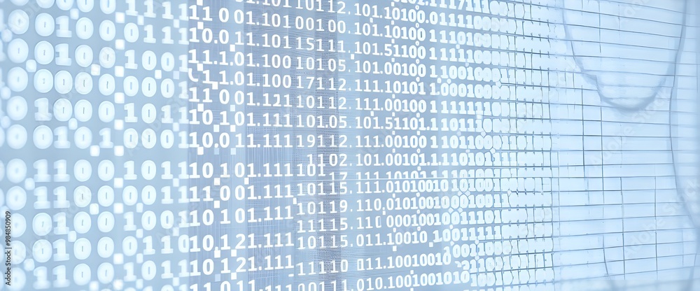 Fototapeta premium The screen’s white and the detailed textures. Screen displaying abstract Binary code is only 0 and 1 numbers.