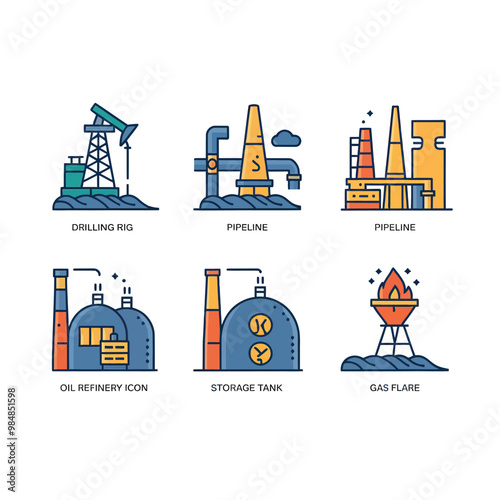 illustrations vector icon for oil and gas industry refinery process and building 
