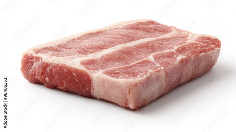 A high-definition image of a pork loin with a marbled surface, showing its fresh, pink color and texture, set against a pristine white background. A high-definition image of a pork loin with a marbled surface, showing its fresh, pink color and texture, set against a pristine white background.