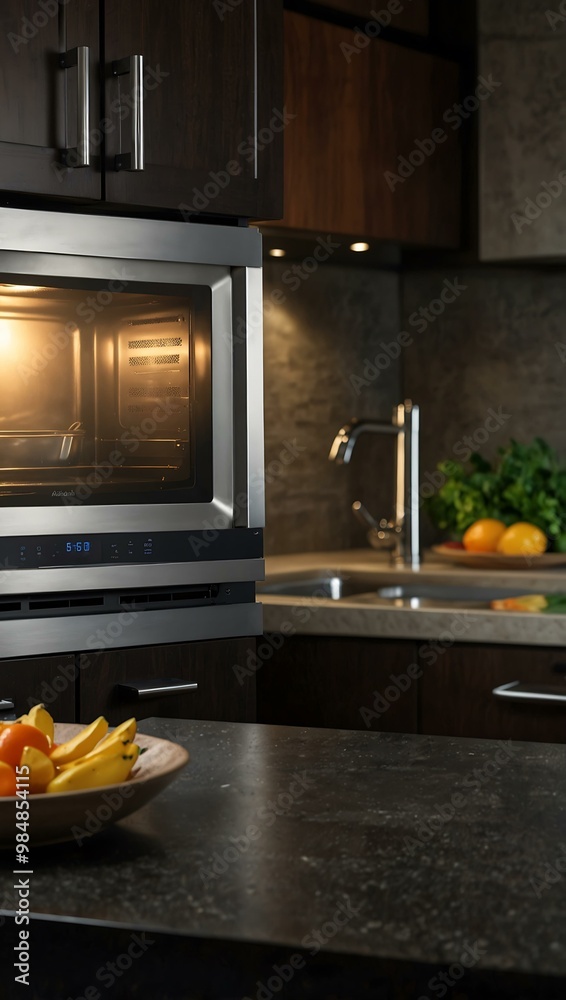 Modern microwave in a kitchen setting for ad use. Modern microwave in a kitchen setting for ad use.