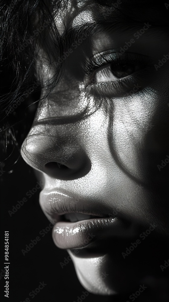 Close-up Portrait of a Woman's Face with Dramatic Lighting Close-up Portrait of a Woman's Face with Dramatic Lighting