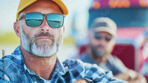 A man in sunglasses and a yellow cap looks at the camera.