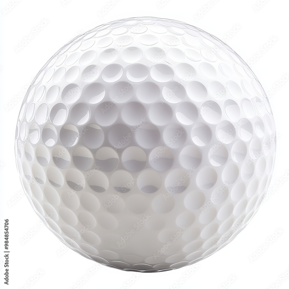 A close-up view of a white golf ball, showcasing its unique dimpled surface and perfectly round shape, symbolizing the sport of golf, white background A close-up view of a white golf ball, showcasing its unique dimpled surface and perfectly round shape, symbolizing the sport of golf, white background