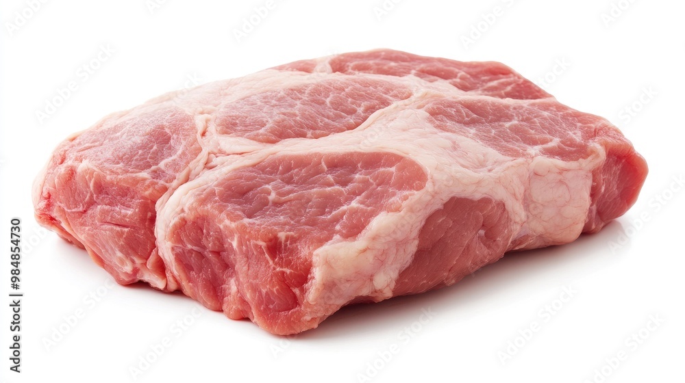A high-quality image of a fresh pork shoulder with a smooth, pink surface, neatly trimmed and placed on a white background to showcase its freshness. A high-quality image of a fresh pork shoulder with a smooth, pink surface, neatly trimmed and placed on a white background to showcase its freshness.