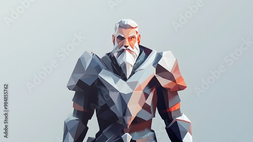 A low poly character design with exaggerated faceting, highlighting the angular surfaces and minimalistic shapes characteristic of low poly art photo