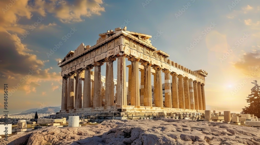Fototapeta premium Majestic Parthenon Temple Ruins at Sunset in Athens Greece