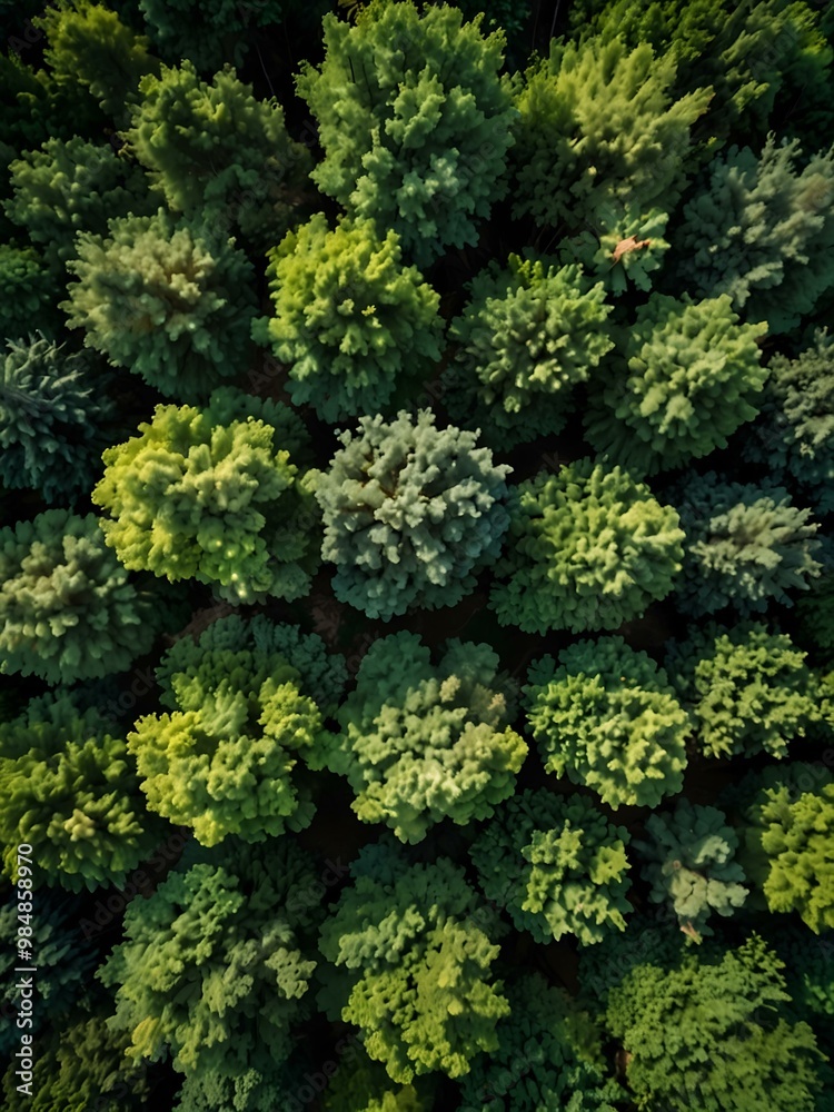 Panoramic green landscape with aerial view of trees. Panoramic green landscape with aerial view of trees.