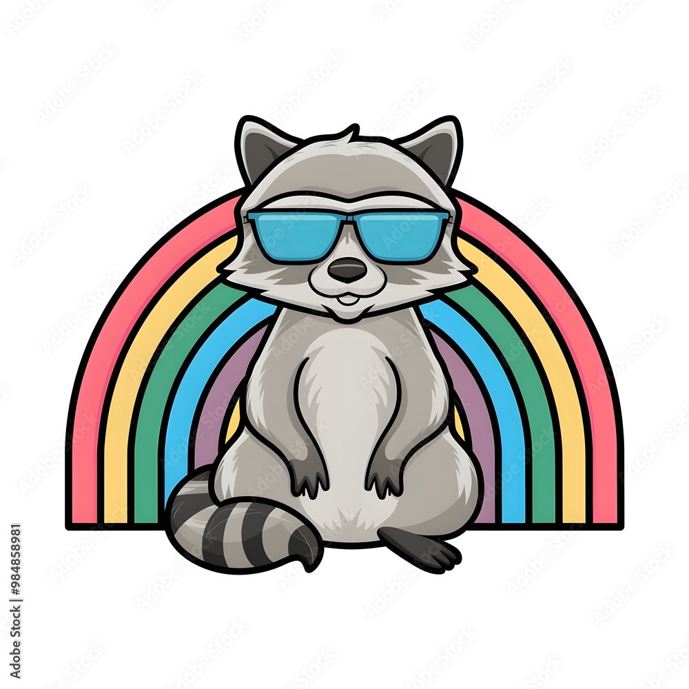 groovy vector illustration of a raccoon sitting in the middle of a multi-colored rainbow groovy vector illustration of a raccoon sitting in the middle of a multi-colored rainbow
