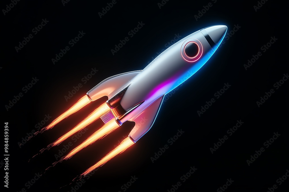Futuristic rocket with glowing trails, symbolizing fast scaling and success for startups in an accelerator program