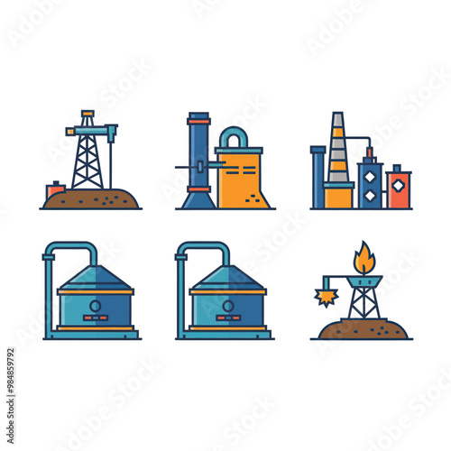 illustrations vector icon for oil and gas industry refinery process and building 
