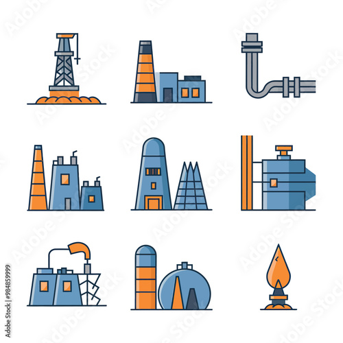 illustrations vector icon for oil and gas industry refinery process and building 
