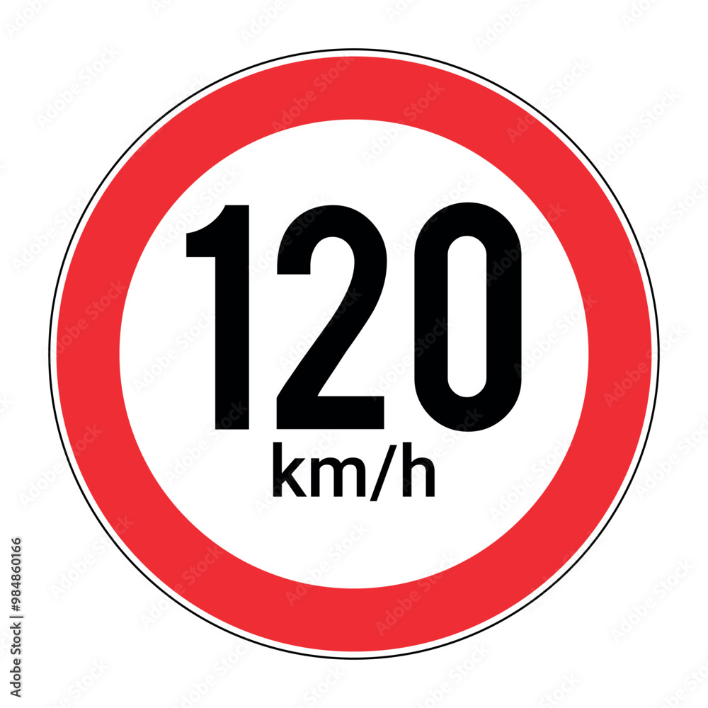 120 KM Speed Limit Sticker Vector Illustration Isolated on White Background 120 KM Speed Limit Sticker Vector Illustration Isolated on White Background