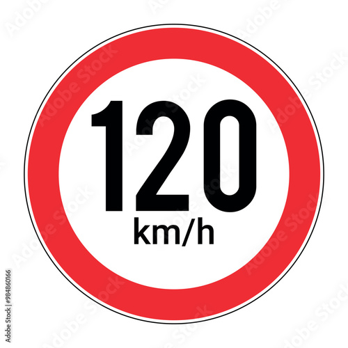 120 KM Speed Limit Sticker Vector Illustration Isolated on White Background