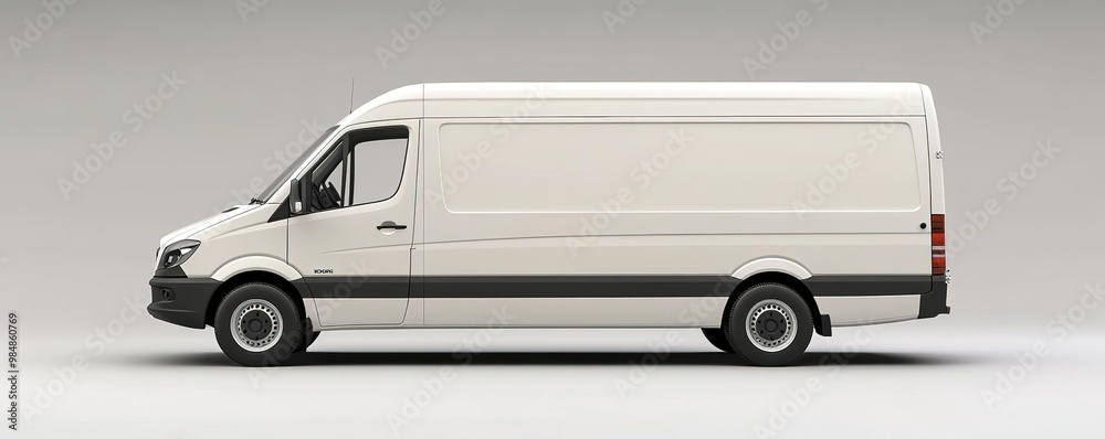 A clean, sleek white delivery van on a minimalistic background, ideal for transport and logistics concepts. A clean, sleek white delivery van on a minimalistic background, ideal for transport and logistics concepts.