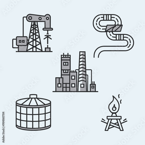 illustrations vector icon for oil and gas industry refinery process and building 
