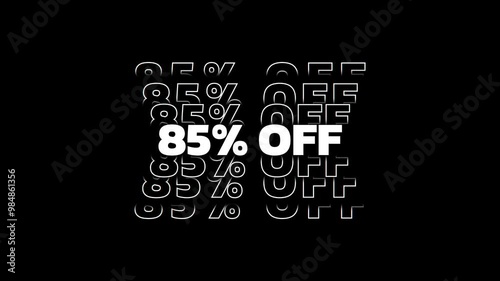 85% off text animation. Seamless looping video for store promotions and discounts photo