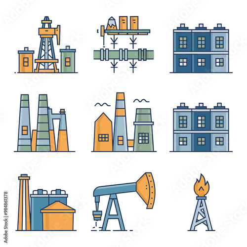 illustrations vector icon for oil and gas industry refinery process and building 
