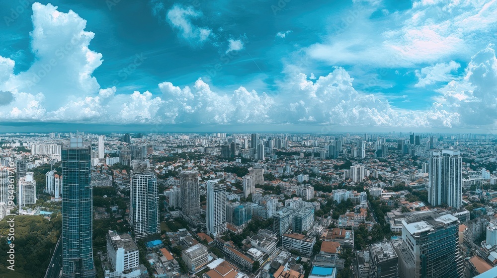 A panoramic view from the top of a skyscraper, looking out over the sprawling cityscape with a mix of old and new architecture stretching into the horizon. A panoramic view from the top of a skyscraper, looking out over the sprawling cityscape with a mix of old and new architecture stretching into the horizon.