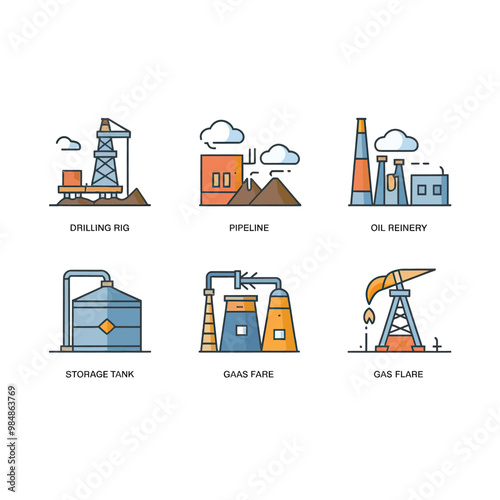 illustrations vector icon for oil and gas industry refinery process and building 
