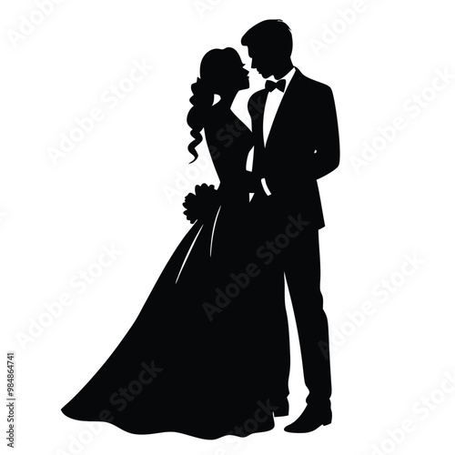 a couple in a romantic embrace. The couple is standing close together, with the man's arm around the woman's waist. vector silhouette 