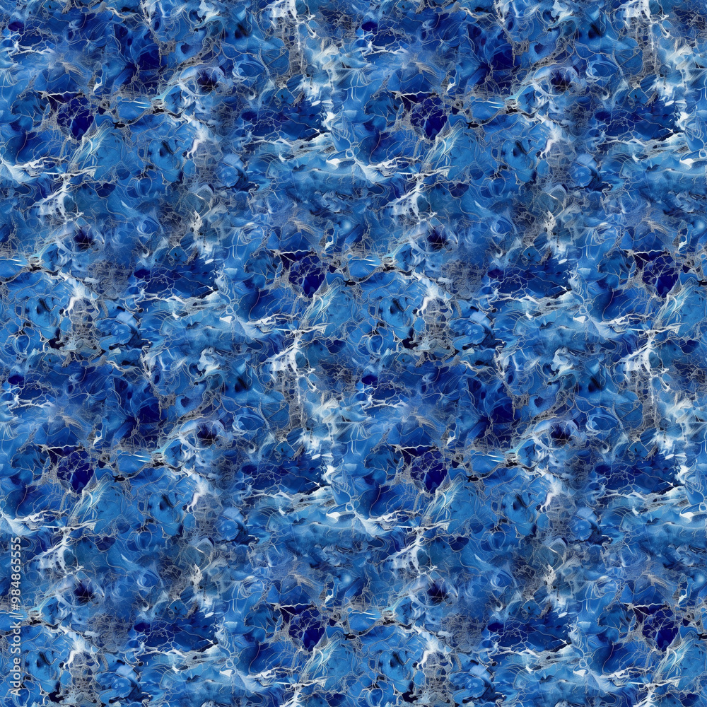 Fototapeta premium Abstract fluid art painting featuring swirling shades of blue and white marble texture