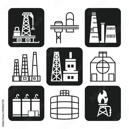 illustrations vector icon for oil and gas industry refinery process and building 
