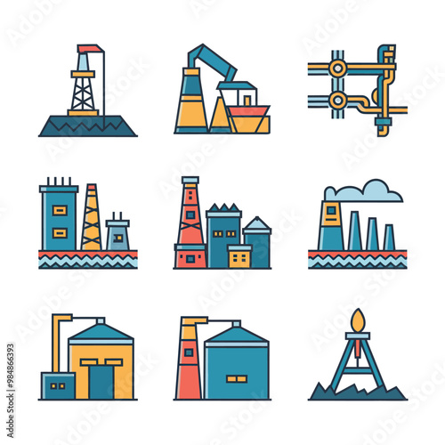 illustrations vector icon for oil and gas industry refinery process and building 
