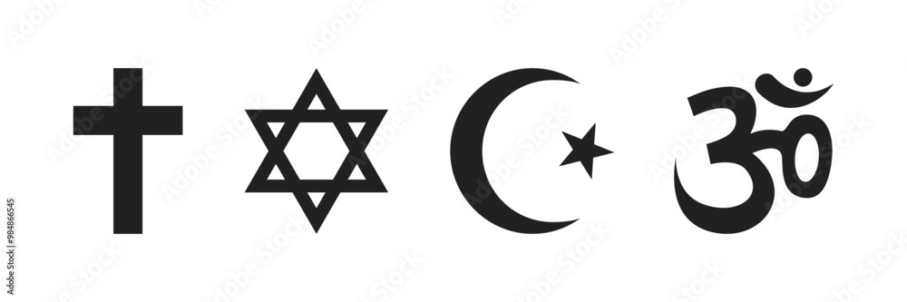 Christianity Judaism Islam and Hinduism religious symbol icons set Christianity Judaism Islam and Hinduism religious symbol icons set