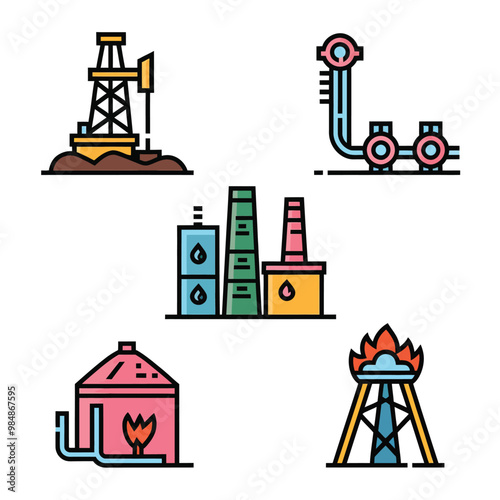 illustrations vector icon for oil and gas industry refinery process and building 
