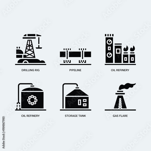 illustrations vector icon for oil and gas industry refinery process and building 
